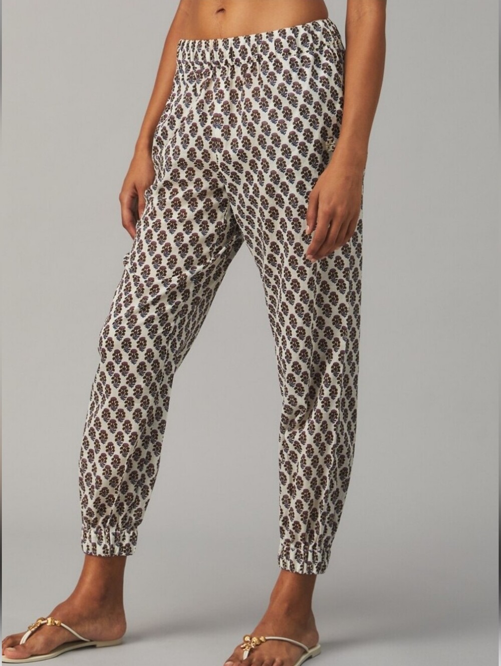 Tory Burch Beach  Cream Drawstring Pants with Purple Paisley Print Sz S/P NWT